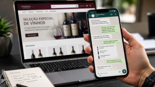 Atendimento comercial via WhatsApp para conversão de vendas de vinhos