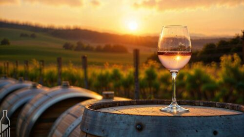 Taça de vinho rosé em vinícola