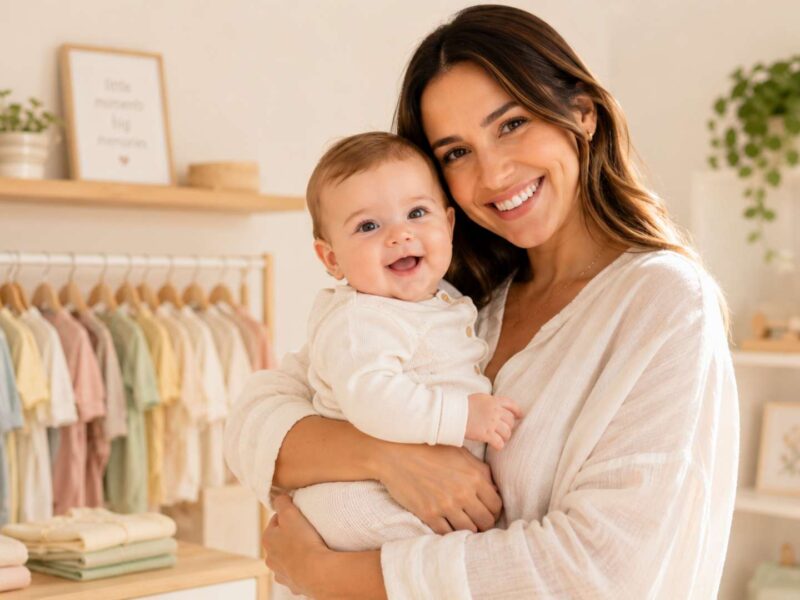 Case Little Pipo Baby Shop - mãe sorrindo segurando um bebê