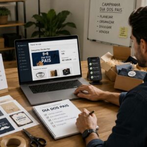 Empreendedor organizando uma loja virtual para vender mais no Dia dos Pais