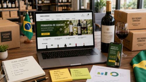 Campanha promocional de e-commerce de vinhos durante a Semana do Brasil