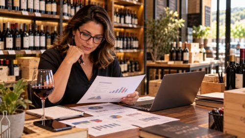 Gestora avalia indicadores de desempenho de campanhas de marketing para vinhos.
