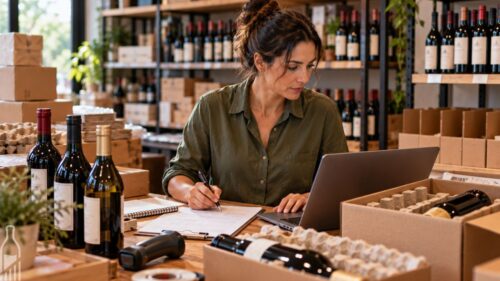 Gestora de loja virtual de vinhos acompanha pedidos e organiza a operação comercial