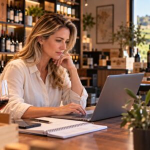 Gestora analisa resultados de tráfego pago para vinhos e bebidas em uma loja especializada.