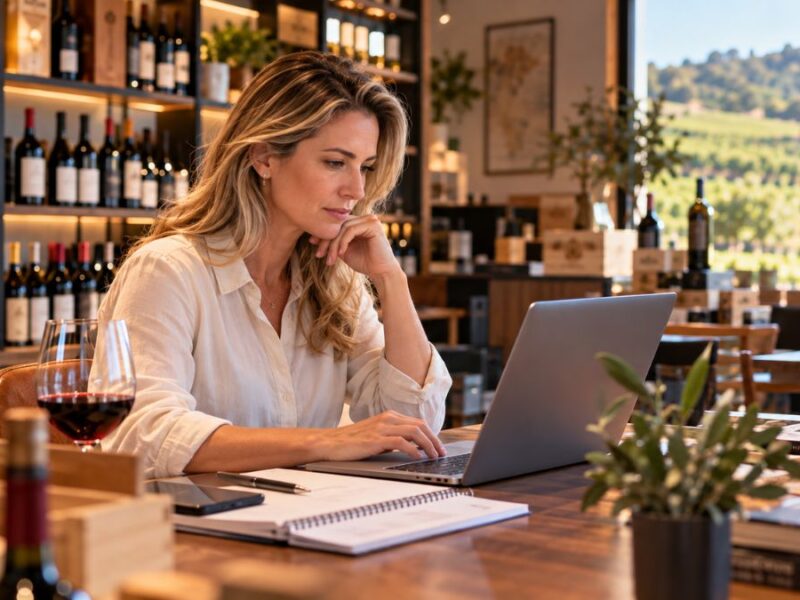 Gestora analisa resultados de tráfego pago para vinhos e bebidas em uma loja especializada.